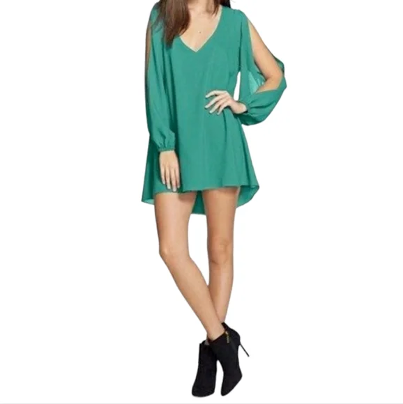 Anthropologie | Dresses | Anthropologie Raga Emerald Open Long Sleeve  Trapeze Tunic Mini Dress Small Nwt | Poshmark